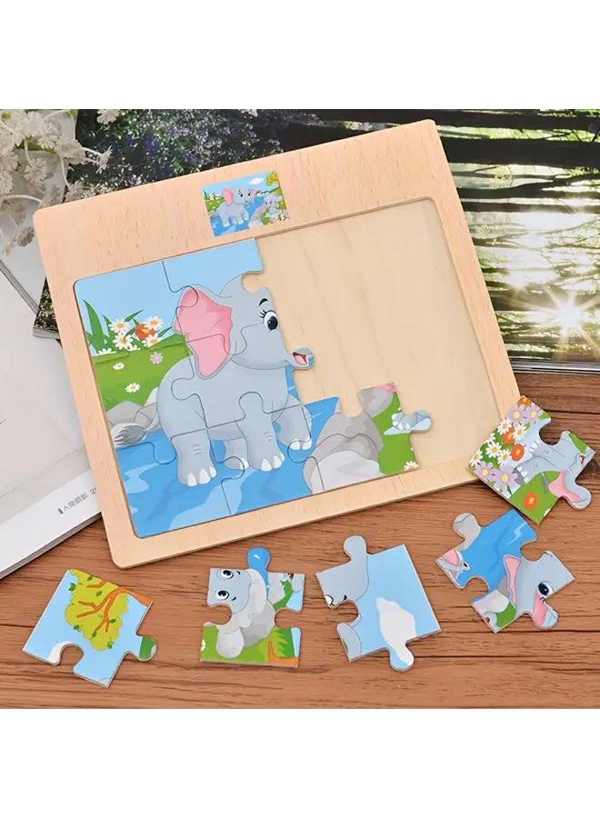 Wooden Puzzle Board With Elephant And Bear Animal Transportation Themes 12pcs - Image 2