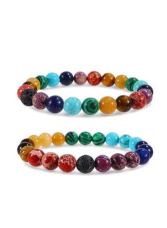 Natural Stone Bracelet, Healing Power Gemstone Crystal Beads, Friendship Bracelets,  Stretch Bracelets Jewelry for Women, Braided Stone Bracelet, Emperor Volcanic Stone Beaded 2PCS