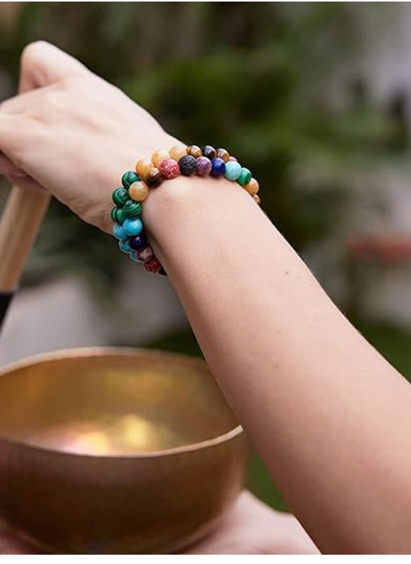SYOSI - Natural Stone Bracelet, Healing Power Gemstone Crystal Beads, Friendship Bracelets,  Stretch Bracelets Jewelry for Women, Braided Stone Bracelet, Emperor Volcanic Stone Beaded 2PCS - Image 1