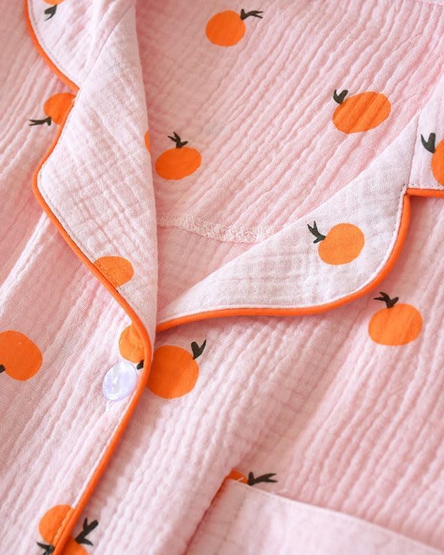 codcm Womens Cotton Gauze Pajama Set Long Sleeve Button Up Shirt and Pants 2 Piece Cute Printed Pj Set - Image 4