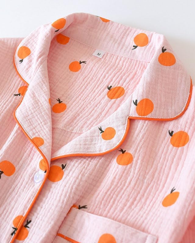 codcm Womens Cotton Gauze Pajama Set Long Sleeve Button Up Shirt and Pants 2 Piece Cute Printed Pj Set - Image 3