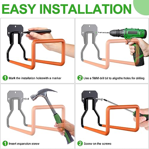 socdeer Metal Garden Hose Holder - Heavy Duty Wall Mount with 4 Screw, Expandable Hose Reel, Hanger with 4 Hooks ((2 PCS)) - Image 5