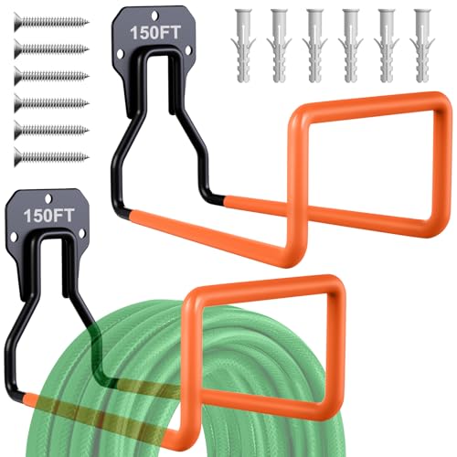 socdeer Metal Garden Hose Holder - Heavy Duty Wall Mount with 4 Screw, Expandable Hose Reel, Hanger with 4 Hooks ((2 PCS)) - Image 1