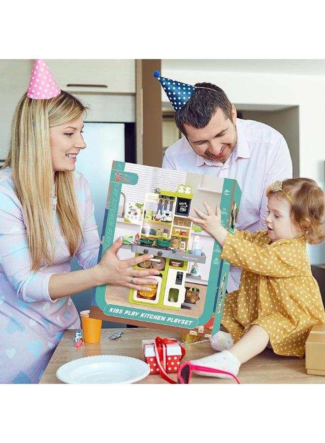 HOLYFUN Kids Pretend Play Kitchen Set with Sounds, Lights, Cooking Stove, Sink, and Play Food - Toy Kitchen for Toddlers (Green) - Image 3