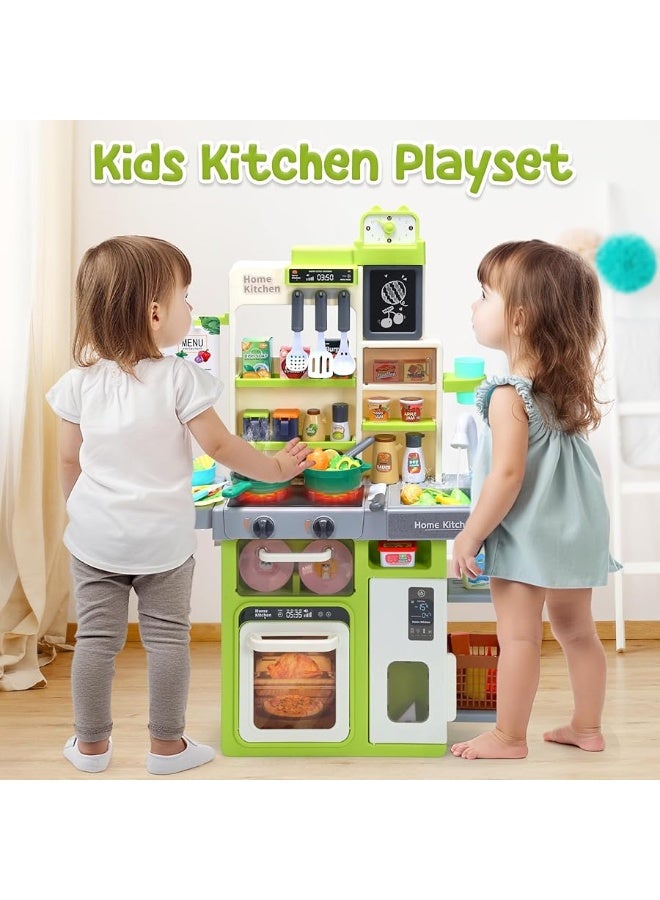 HOLYFUN Kids Pretend Play Kitchen Set with Sounds, Lights, Cooking Stove, Sink, and Play Food - Toy Kitchen for Toddlers (Green) - Image 5