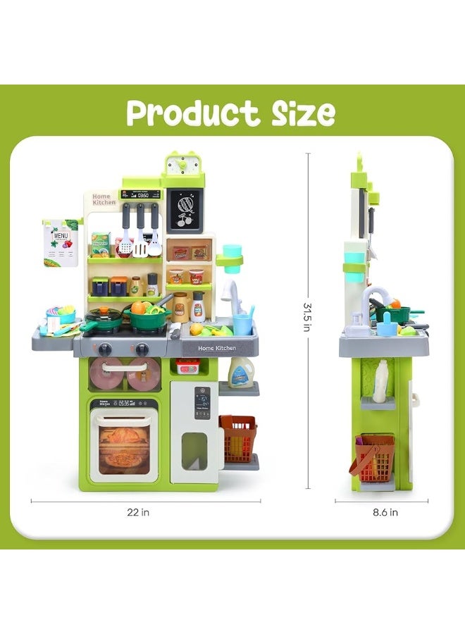 HOLYFUN Kids Pretend Play Kitchen Set with Sounds, Lights, Cooking Stove, Sink, and Play Food - Toy Kitchen for Toddlers (Green) - Image 2