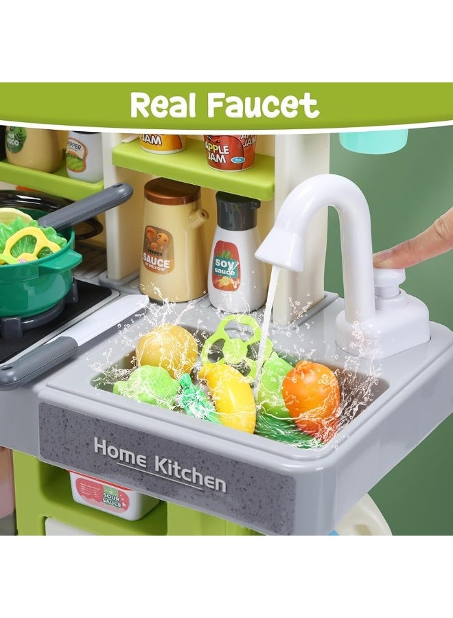 HOLYFUN Kids Pretend Play Kitchen Set with Sounds, Lights, Cooking Stove, Sink, and Play Food - Toy Kitchen for Toddlers (Green) - Image 1