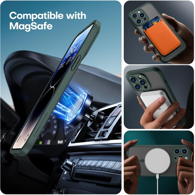 ImpactStrong Magnetic Guard Designed for iPhone 14 Pro Case [Camera Protection] [Military Grade Drop Tested] [Compatible with MagSafe] Slim Translucent Matte Phone Case (6.1") - Dark Green - Image 5