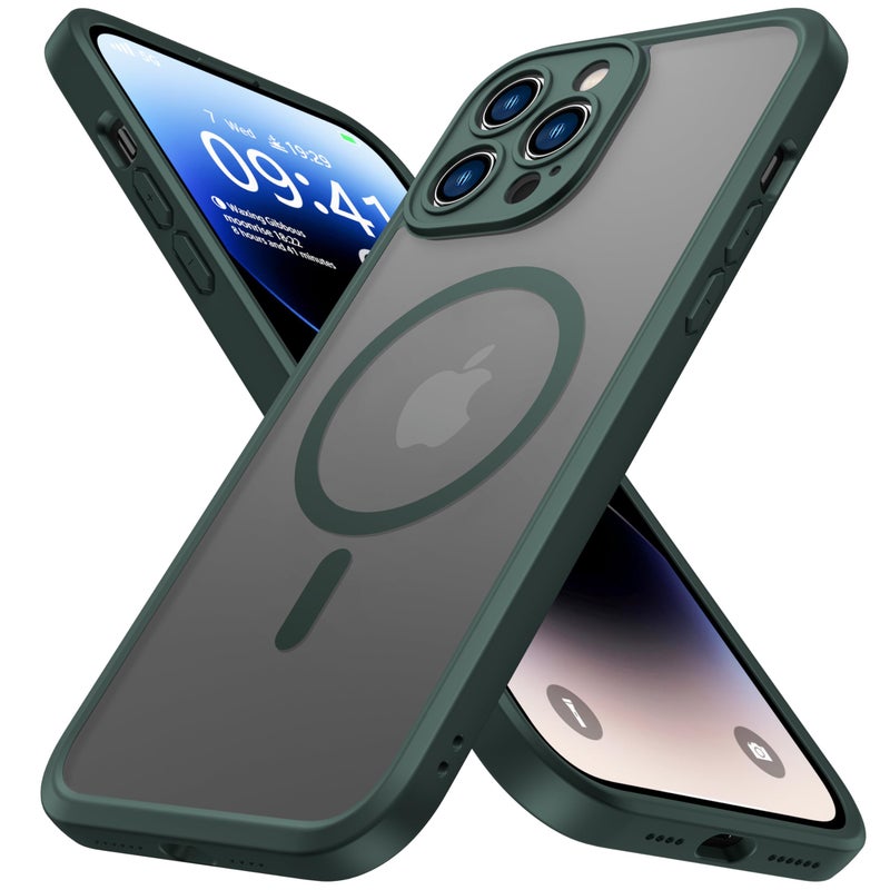 ImpactStrong Magnetic Guard Designed for iPhone 14 Pro Case [Camera Protection] [Military Grade Drop Tested] [Compatible with MagSafe] Slim Translucent Matte Phone Case (6.1") - Dark Green - Image 1