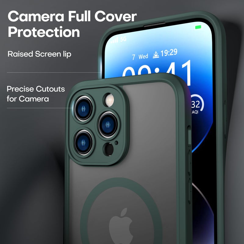 ImpactStrong Magnetic Guard Designed for iPhone 14 Pro Case [Camera Protection] [Military Grade Drop Tested] [Compatible with MagSafe] Slim Translucent Matte Phone Case (6.1") - Dark Green - Image 4