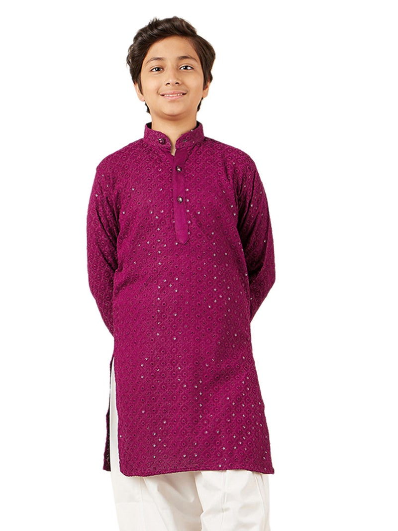 AJ DEZINES Kids Cotton Full Sleeve Sequined Purple Kurta for Boys - Ethnic wear | Special Occasion & Party Outfit | Chikankari Kurta for Boys - Regular Fit - Image 1