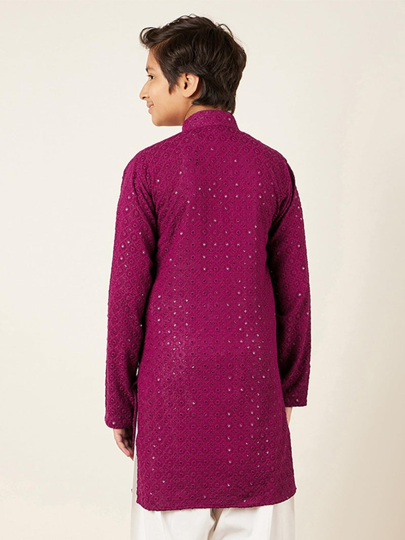 AJ DEZINES Kids Cotton Full Sleeve Sequined Purple Kurta for Boys - Ethnic wear | Special Occasion & Party Outfit | Chikankari Kurta for Boys - Regular Fit - Image 2