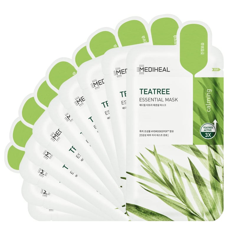 Mediheal Best Korean Sheet Mask - Tea Tree Essential Face Mask 10 Sheets For All Skin Types Korean Best Sheet Mask Soothing Calming - Image 1