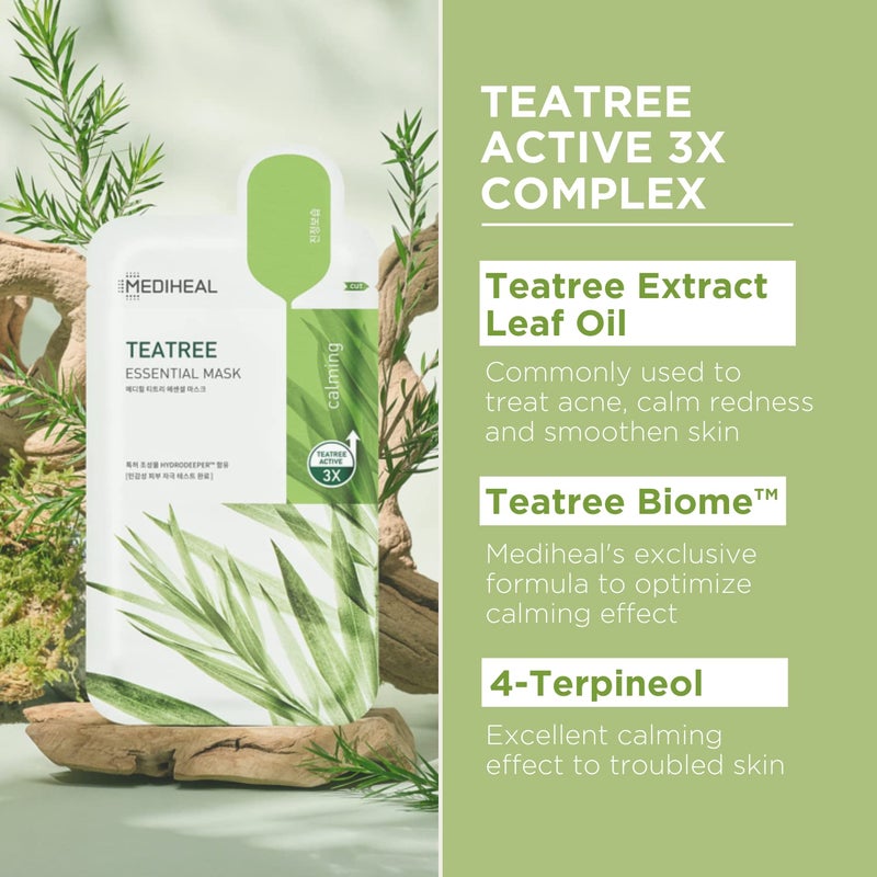 Mediheal Best Korean Sheet Mask - Tea Tree Essential Face Mask 10 Sheets For All Skin Types Korean Best Sheet Mask Soothing Calming - Image 3