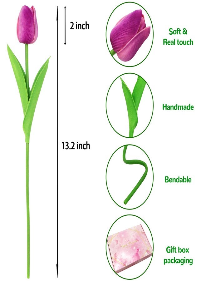 Pseutio 30pcs Multicolor Flowers Artificial Tulip Stems Real Feel PU Tulips for Easter Spring Wreath Wedding Bouquet Centerpiece Floral Arrangement Cemetery Table Décor 13" Tall - Image 2