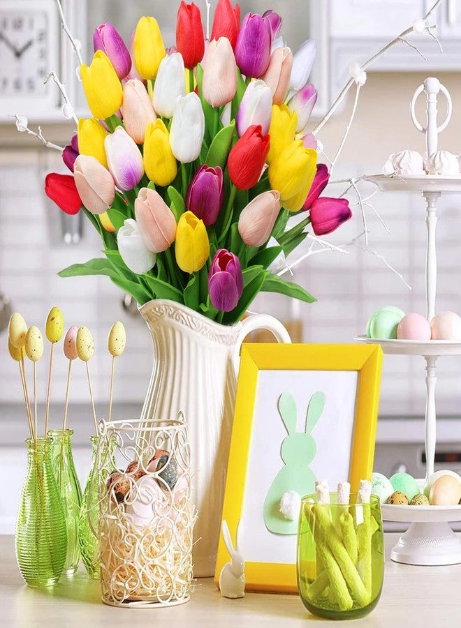 Pseutio 30pcs Multicolor Flowers Artificial Tulip Stems Real Feel PU Tulips for Easter Spring Wreath Wedding Bouquet Centerpiece Floral Arrangement Cemetery Table Décor 13" Tall - Image 3