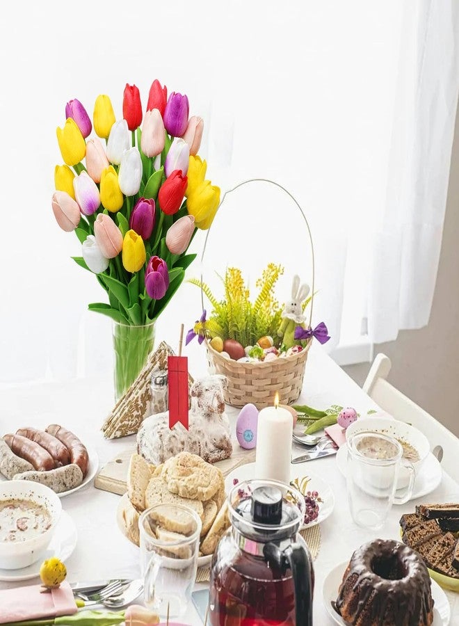 Pseutio 30pcs Multicolor Flowers Artificial Tulip Stems Real Feel PU Tulips for Easter Spring Wreath Wedding Bouquet Centerpiece Floral Arrangement Cemetery Table Décor 13" Tall - Image 5