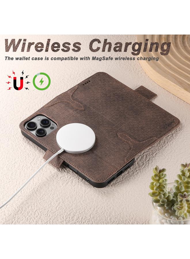 Suteni Case For iPhone 14 Plus J07 Multi-functional Horizontal MagSafe Denim Leather Phone Case - Image 2