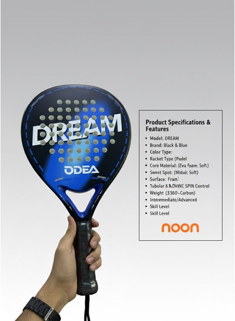 أوديا مضرب البادل أوديا دريم - للمستوى المتوسط والمتقدم - نواة من إسفنج EVA الناعم - إطار من الكربون - باللونين الأسود والأزرق - Image 5