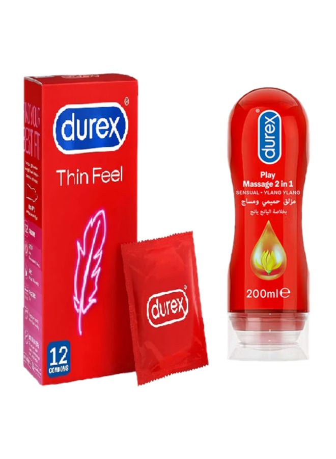 Thin Feel Condoms 12 and Durex 2 in 1 Lubricant Sensual Ylang 200ml