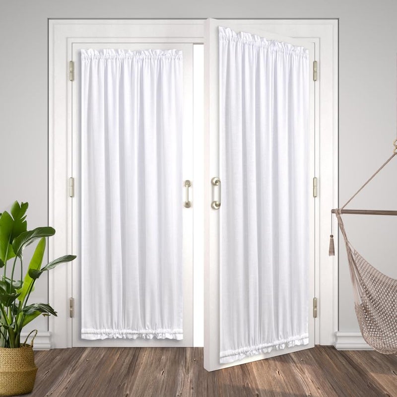 KOUFALL ستائر الباب الفرنسية في Koufall ستائر الباب الأمامي للنافذة الزجاجية مجموعة 2 لوحات بيضاء بيضاء ستارة بطولة 72 بوصة للضوء الجانبي النحيف ونوافذ مزدوجة 25 × 72 - Image 3