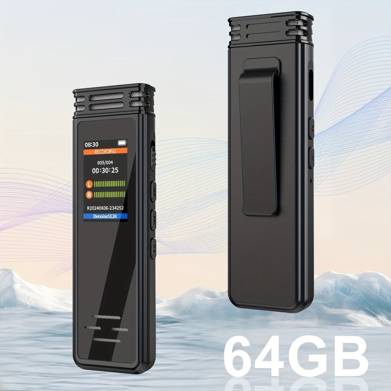 64GB Digital Voice Recorder Ultra Large Screen Sound Tape Recorder with Playback Clip On Mic Dictaphone Voice Activated Recorder for Lecture Meeting Class - Image 1