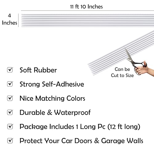 Rubber Bond Garage Wall Protectors - 4in x 12ft Strong Self-Adhesive Rubber Bumper Protectors for Garage Walls - Waterproof and Anti-Scratch Garage Wall Protector for Car Doors (White) - Image 2