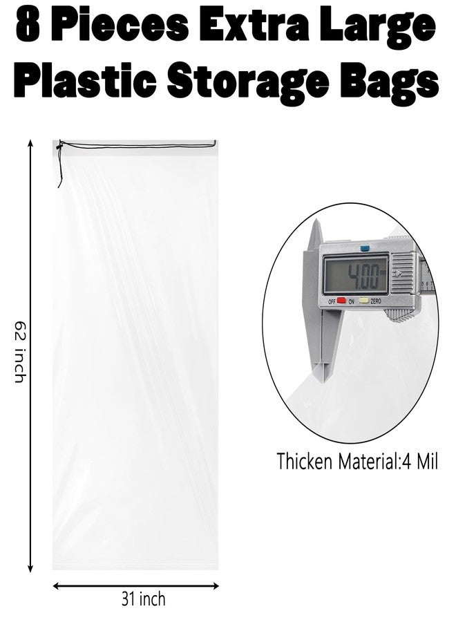 Fasmov 8 Pack 31x62 inches Extra Large Clear Drawstring Plastic Bags, Big Giant Storage Bags, Multi-Purpose Dust Covers Drawstring Plastic Bags for Luggage, Suitcase, Furniture, Reusable - Image 2