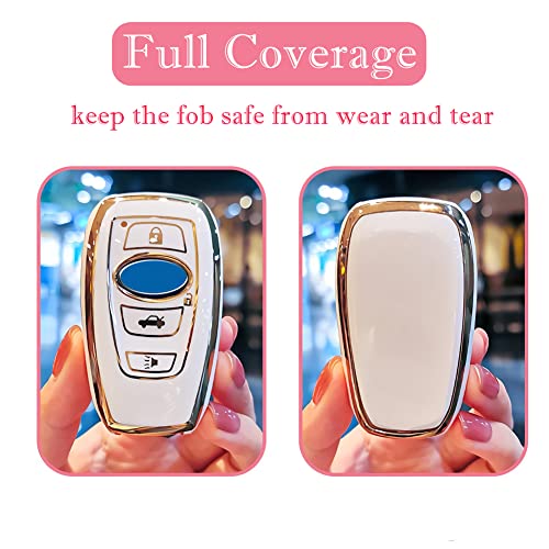Cacacar for Subaru Key Fob Cover, for Forester Outback BRZ Legacy CrossTrek Premium Soft TPU 360 Degree Protection Key Case Remote Key Holder (Ivory) - Image 3