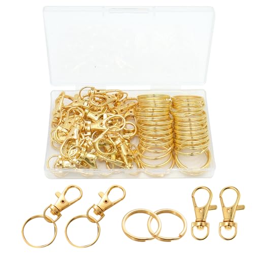 PEOUWNES 60 Pcs Premium Gold Swivel Clasps Lanyard Snap Hooks with Key Rings, Key Chain Clip Hooks Lobster Claw Clasps for Keychain Clip Lanyard, Jewelry Making, DIY Crafts - Image 1