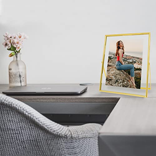 Qiannhee Gold Floating Frame (10x12inch,2 Pack), Picture Frame Hold 10x12in 8x10in 5x7in Photo for Tabletop, Glass Finish Metal Stand Frame (Gold, 2 Pack) - Image 2
