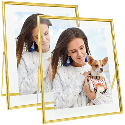 Qiannhee Gold Floating Frame (10x12inch,2 Pack), Picture Frame Hold 10x12in 8x10in 5x7in Photo for Tabletop, Glass Finish Metal Stand Frame (Gold, 2 Pack) - Image 1