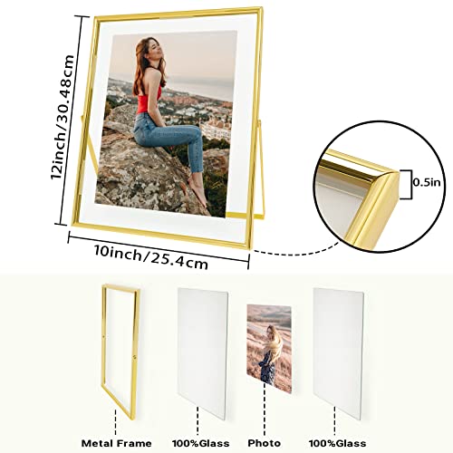 Qiannhee Gold Floating Frame (10x12inch,2 Pack), Picture Frame Hold 10x12in 8x10in 5x7in Photo for Tabletop, Glass Finish Metal Stand Frame (Gold, 2 Pack) - Image 5