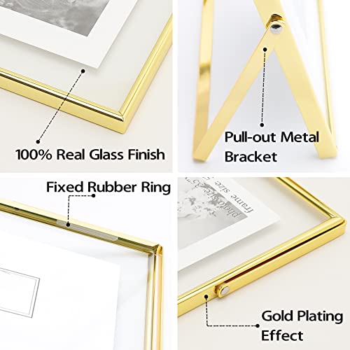 Qiannhee Gold Floating Frame (10x12inch,2 Pack), Picture Frame Hold 10x12in 8x10in 5x7in Photo for Tabletop, Glass Finish Metal Stand Frame (Gold, 2 Pack) - Image 3
