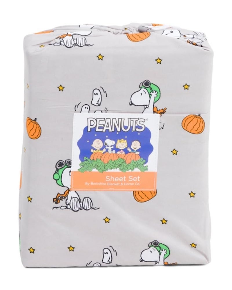 Berkshire Blanket Peanuts Halloween Fall Themed Sheet Sets Red Baron with Ghosts Twin - Image 2