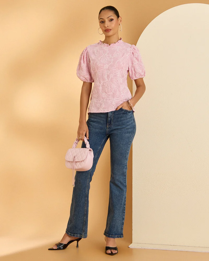Redtag Women Pink Embroidered Blouse
