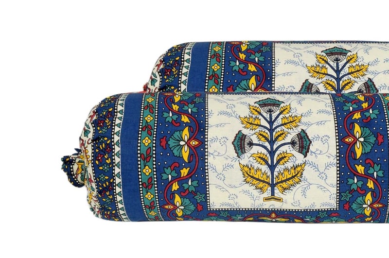 AMLEXTTRIZ Special Flora Print Bolster Cover 100 Pure Cotton Set of 2 Round Decorative Pillow Cover for Diwan Bed Side Long Pillow Case Masand Pillowcases 16x32 Inch Blue - Image 4