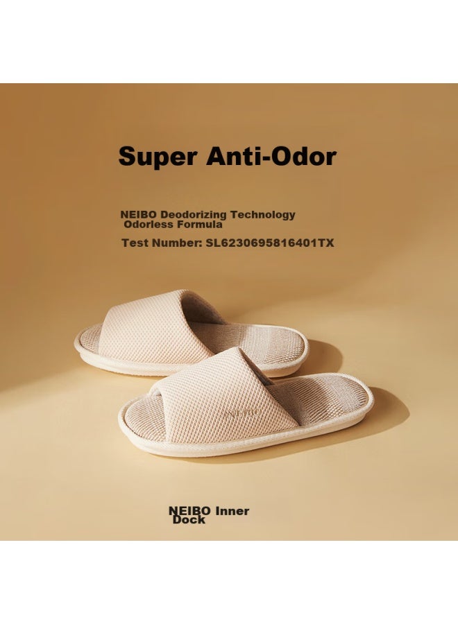 Neibo Neibao Latex Cotton Linen Slippers, Men's Spring And Autumn, Extra Large Size, Non-slip, Odor-resistant, Linen Cloth Slippers, Women's, Beige, Size 37 - Image 2