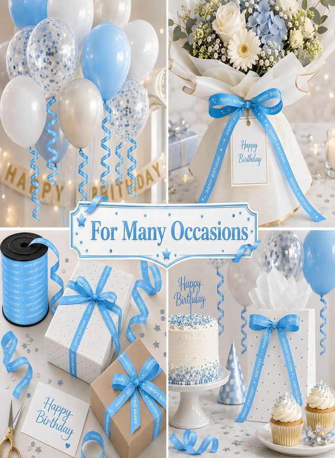 BEISHIDA 250 Yards Light Blue Happy Birthday Printed Crimped Curling Ribbon Balloon String Roll Gift Wrapping Ribbon for Baby Girl Women Happy Birthday Party Decoration Supplies - Image 3