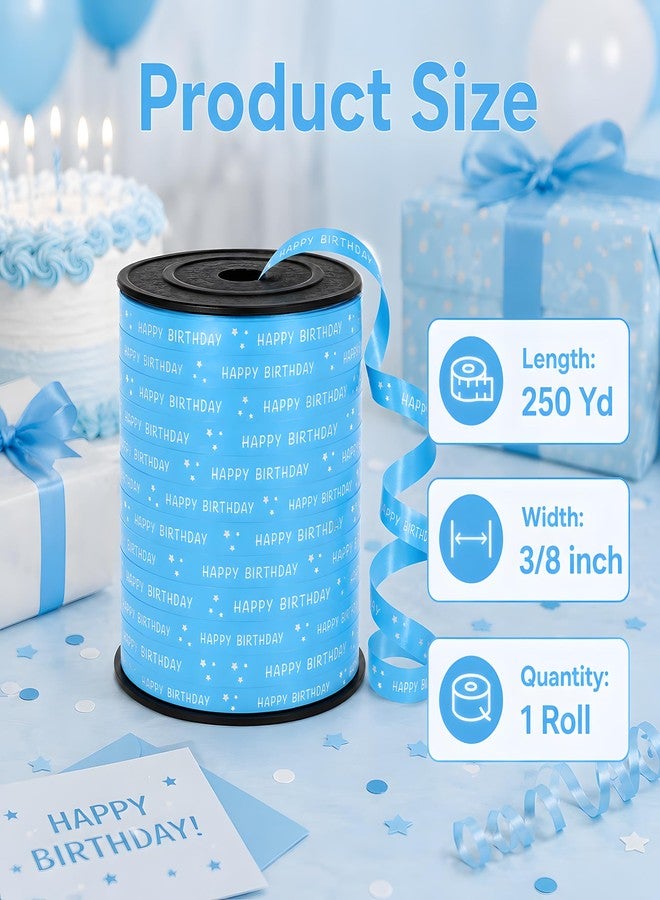 BEISHIDA 250 Yards Light Blue Happy Birthday Printed Crimped Curling Ribbon Balloon String Roll Gift Wrapping Ribbon for Baby Girl Women Happy Birthday Party Decoration Supplies - Image 2