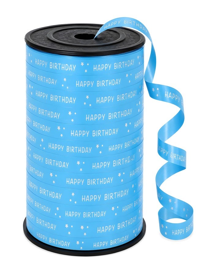 BEISHIDA 250 Yards Light Blue Happy Birthday Printed Crimped Curling Ribbon Balloon String Roll Gift Wrapping Ribbon for Baby Girl Women Happy Birthday Party Decoration Supplies - Image 1