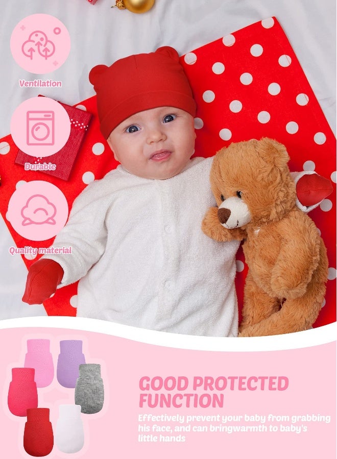 Baby Fetal Cap Gloves Set, 6 Sets Newborn Cute Cotton Hospital Hat Mittens Baby Beanie Maternity Birth Accessories (White, Gray, Pink, Rose Red, Purple, Red)  - Image 2