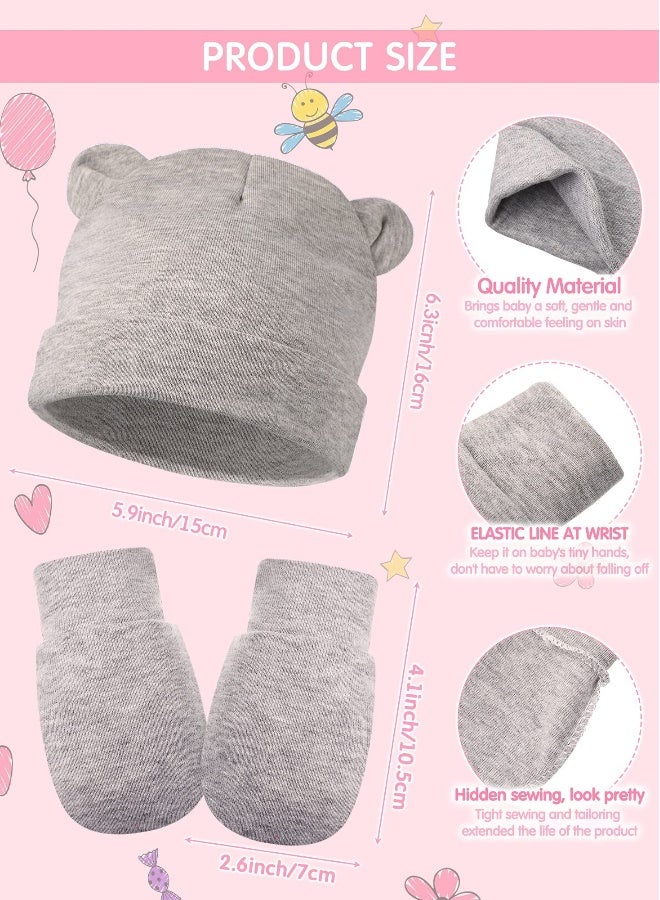 Baby Fetal Cap Gloves Set, 6 Sets Newborn Cute Cotton Hospital Hat Mittens Baby Beanie Maternity Birth Accessories (White, Gray, Pink, Rose Red, Purple, Red)  - Image 3