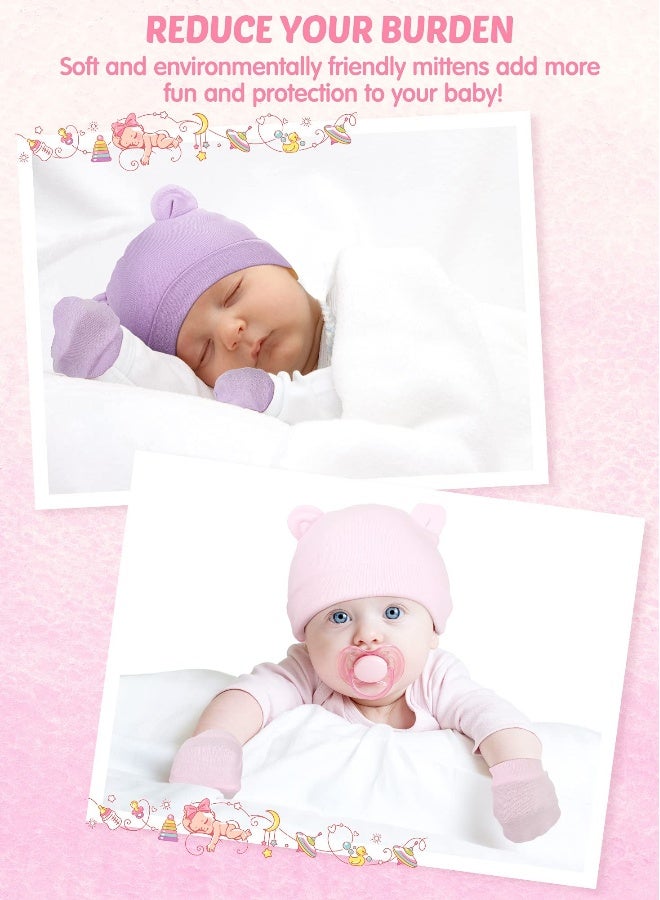 Baby Fetal Cap Gloves Set, 6 Sets Newborn Cute Cotton Hospital Hat Mittens Baby Beanie Maternity Birth Accessories (White, Gray, Pink, Rose Red, Purple, Red)  - Image 4