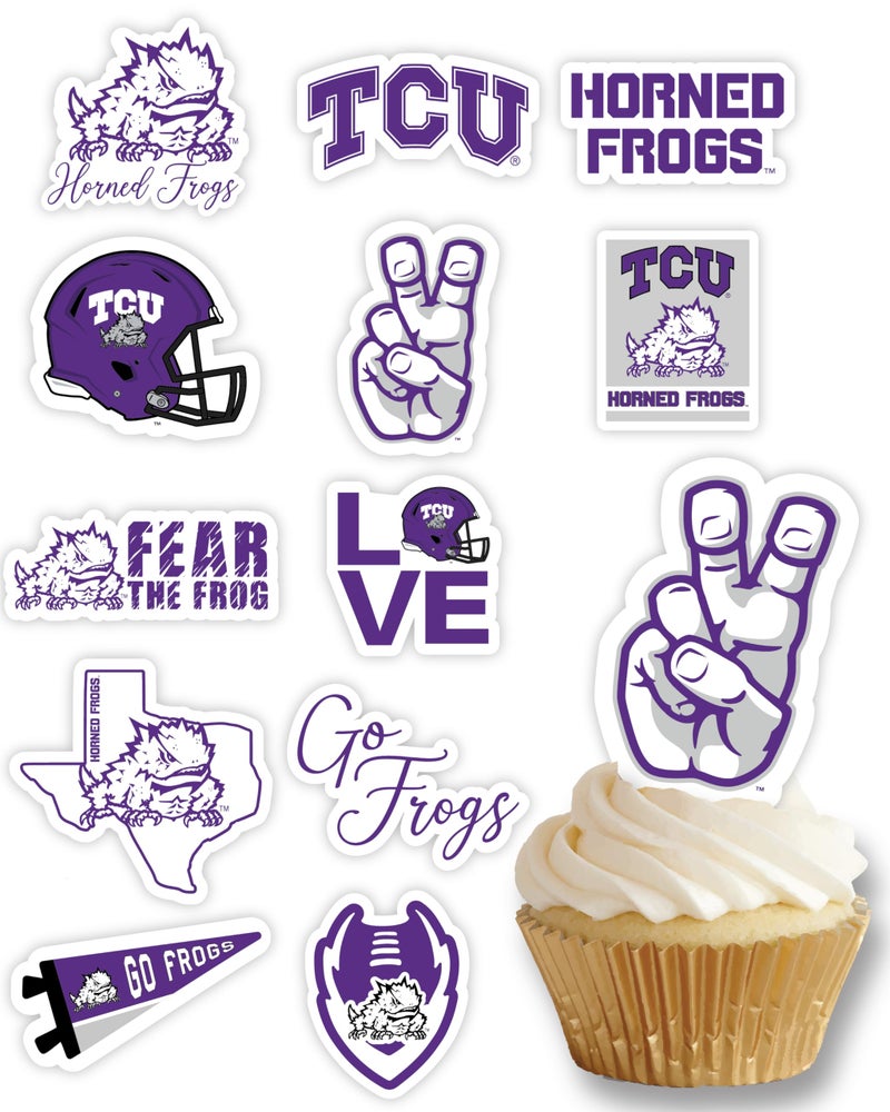 PartyKandy TCU Horned Frogs Cupcake Toppers (24 Pcs) Texas Christian University Party Supplies for Football Tailgating  Birthday  Graduation Party Decorations TCU Merch (TCU Horned Frogs) - Image 1