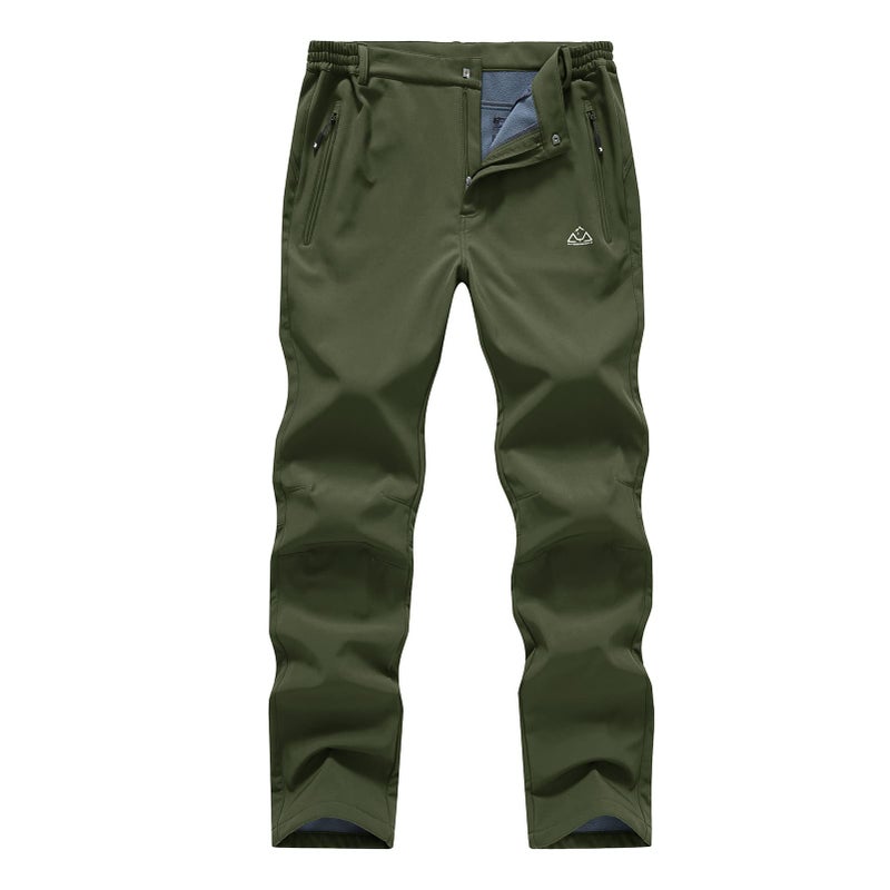 BASUDAM Men's Utility Work Pants Snow Waterproof Softshell Winter Fleece Lined Insulated Outdoor Mountain Army Green 36 - Image 1