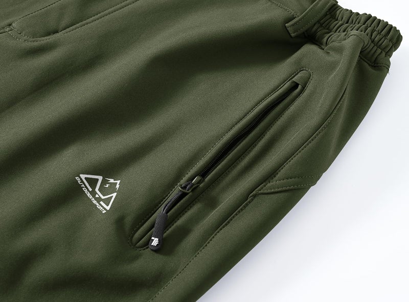 BASUDAM Men's Utility Work Pants Snow Waterproof Softshell Winter Fleece Lined Insulated Outdoor Mountain Army Green 36 - Image 3