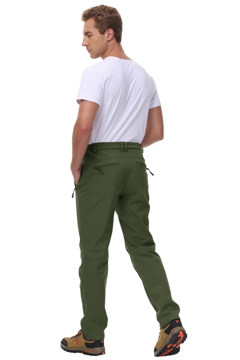 BASUDAM Men's Utility Work Pants Snow Waterproof Softshell Winter Fleece Lined Insulated Outdoor Mountain Army Green 36 - Image 2