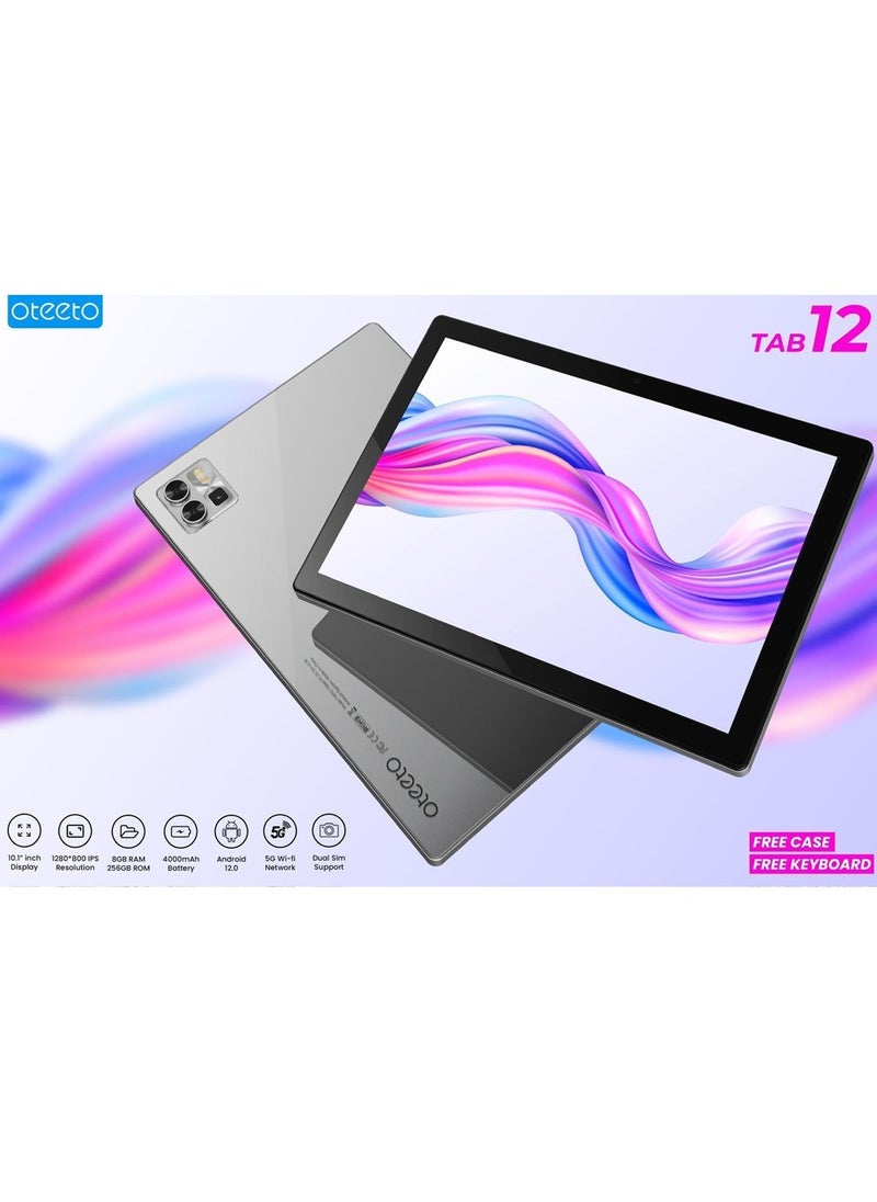 Oteeto - Oteeto Tab 12 5G Android Tablet 8 GB RAM 256 GB ROM 6000mAh Battery 10.1 inch Display with Dual SIM Support Grey - Image 1