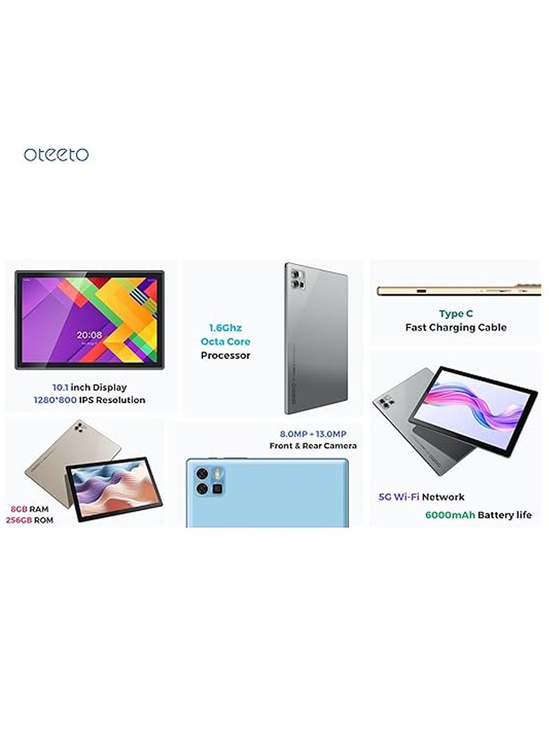 Oteeto - Oteeto Tab 12 5G Android Tablet 8 GB RAM 256 GB ROM 6000mAh Battery 10.1 inch Display with Dual SIM Support Grey - Image 1